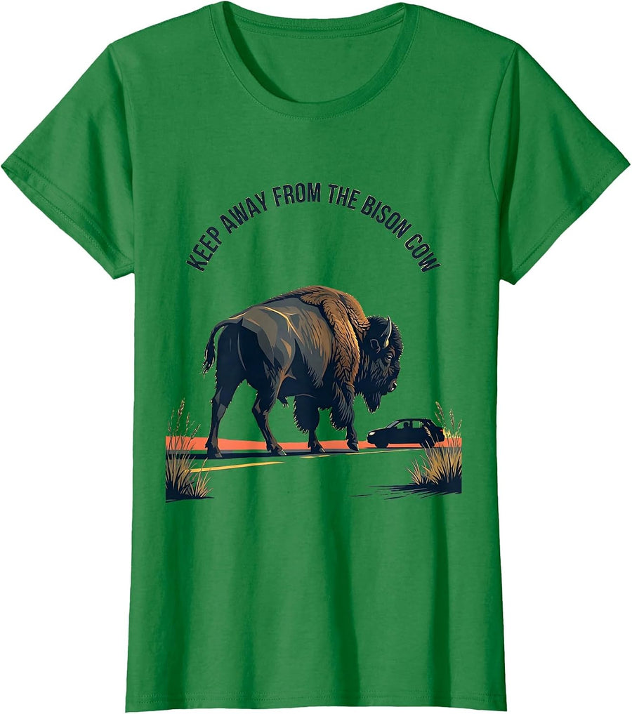 Women's Keep Away From The Bison Cow Vintage Bison Lover American T-Shirt - Kelly Green