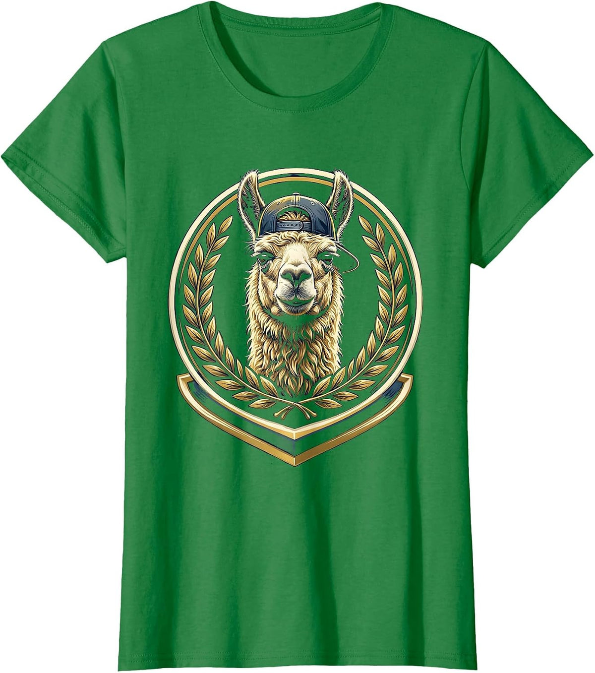 Women's Funny Llama Wearing Backwards Baseball Cap T-Shirt - Kelly Green