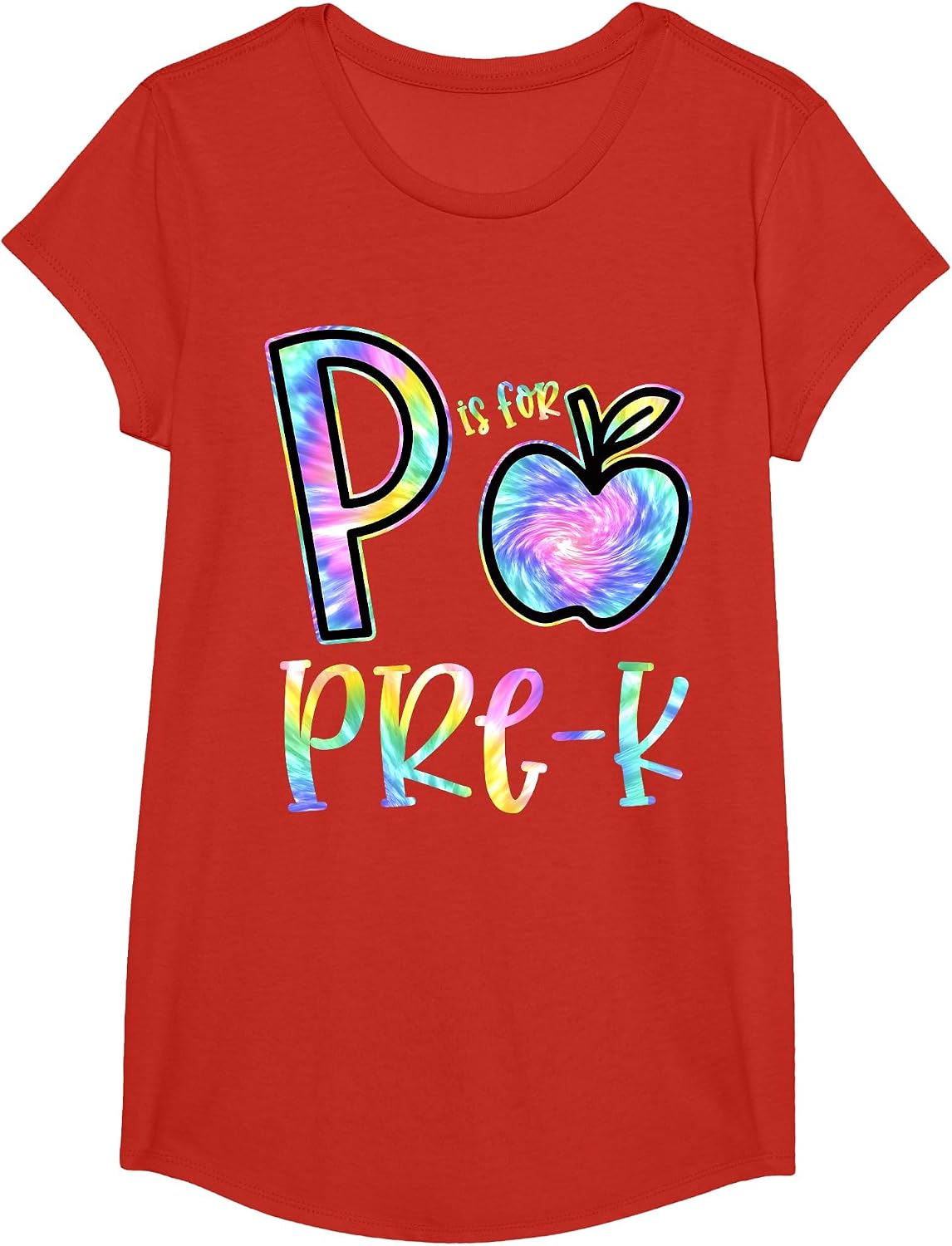 P is for Pre-K Preschool Teacher Tie Dye Back to School T-Shirt - Girls Red