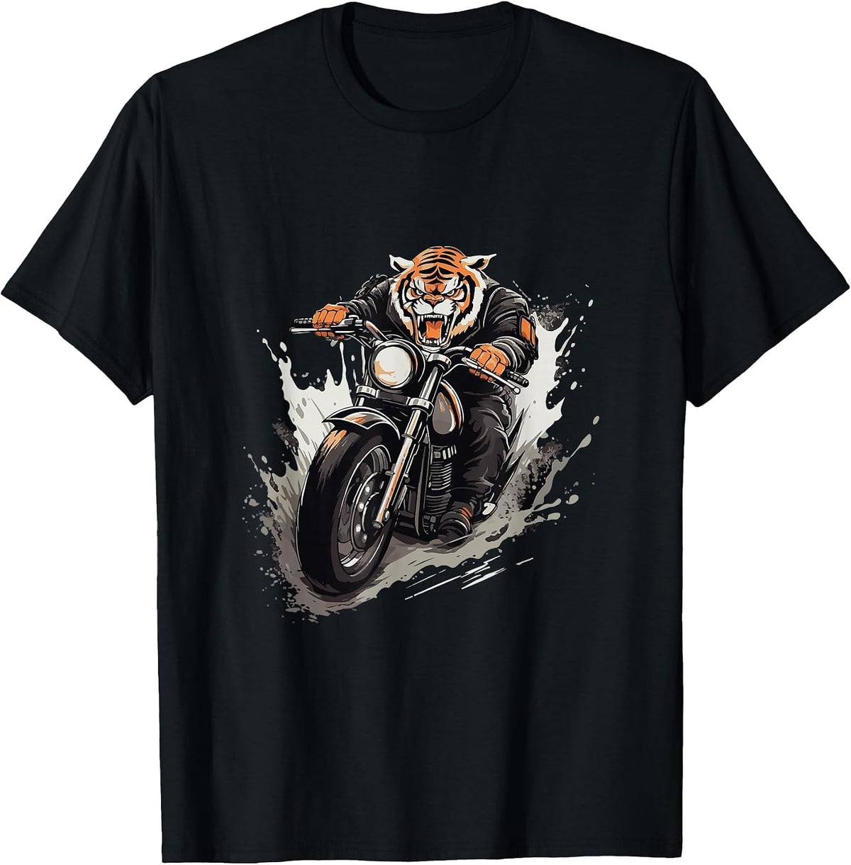 Tiger Riding on Motorcycle Biker T-Shirt - Black
