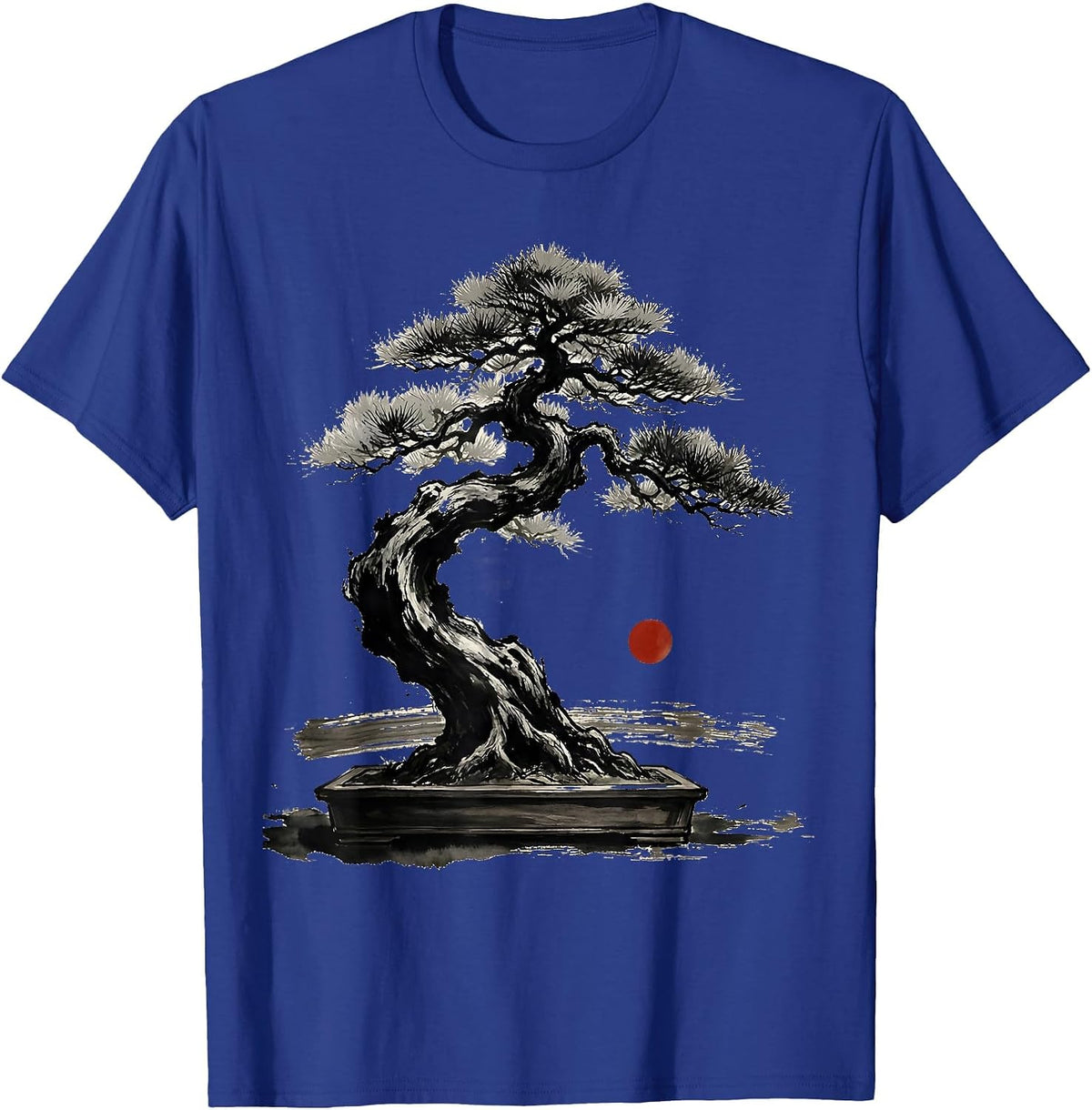Men's Japanese Bonsai Tree on Wooden Pedestal Design T-Shirt - Royal Blue