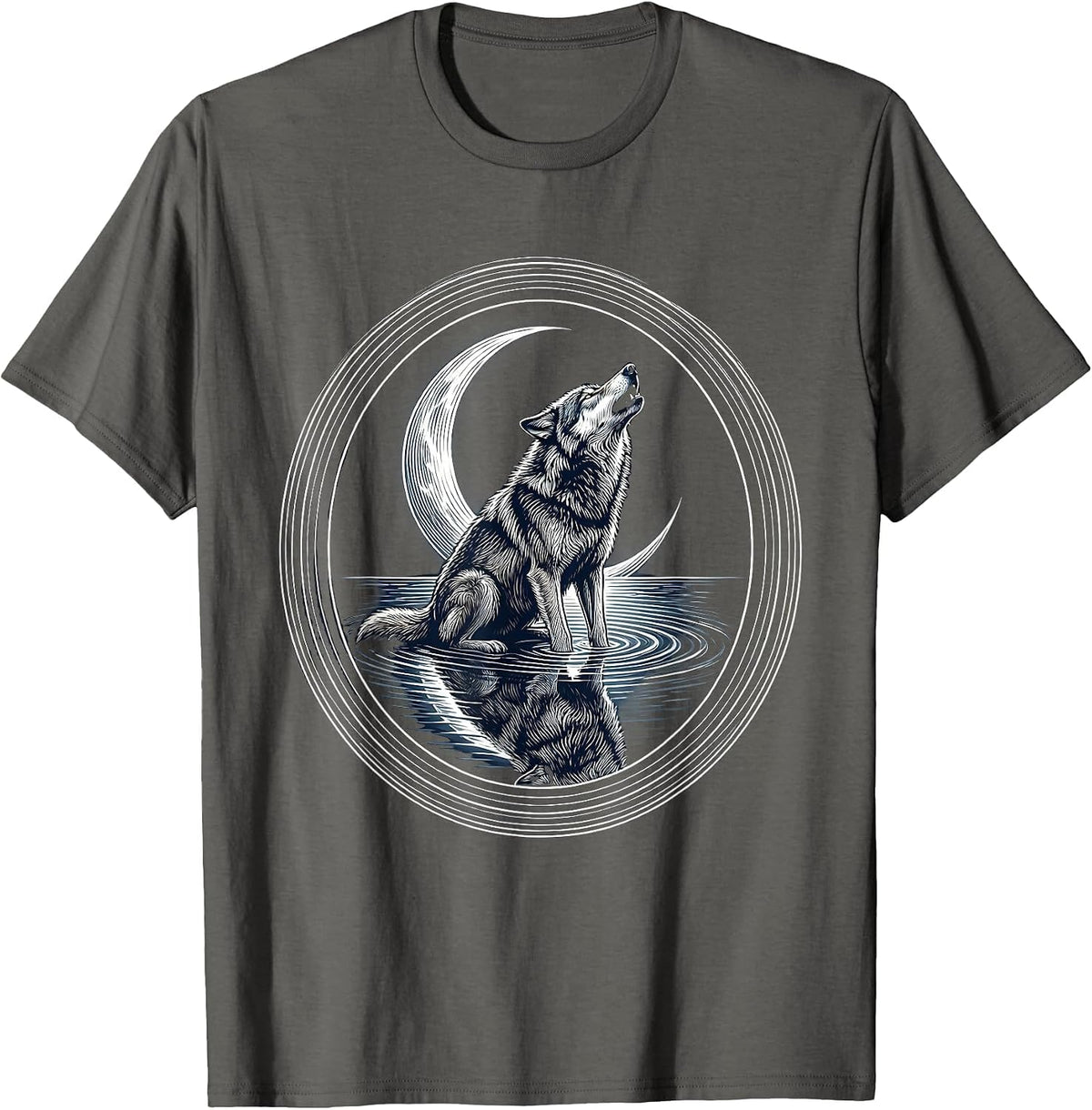 Wolf Howling Crescent Moon Mental Health Art T-Shirt - Asphalt Grey