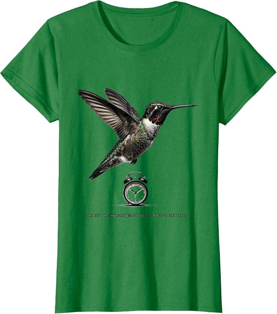 Women's I Watch Hummingbirds Before Anything Else Bird Lover T-Shirt - Kelly Green