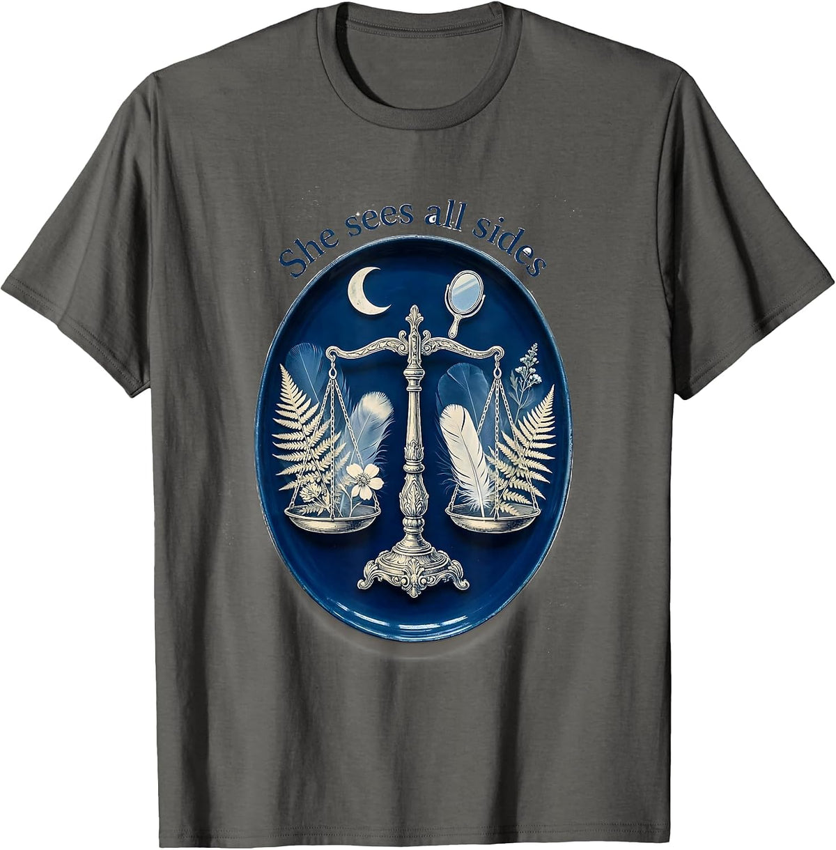She Sees All Sides Libra Zodiac Design T-Shirt - Asphalt Grey