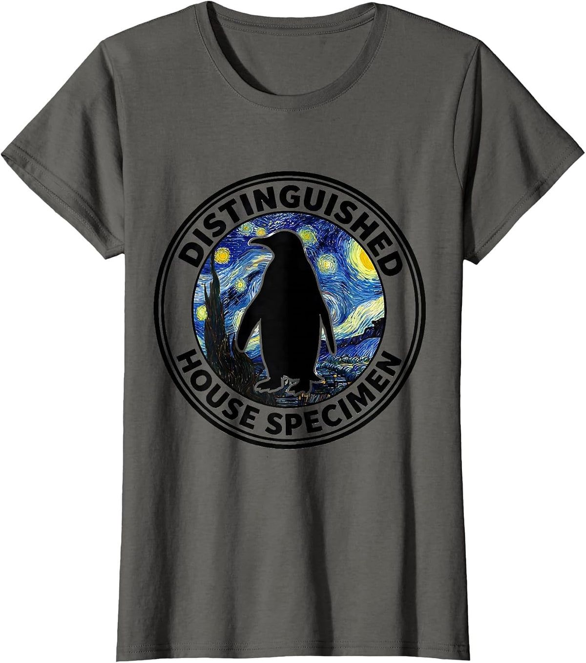 Women's Distinguished House Specimen Silhouette Funny Van Gogh Art T-Shirt - Asphalt Grey