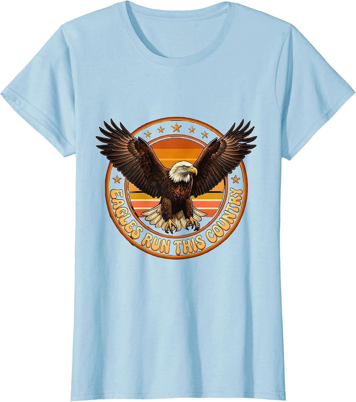 Women's Eagles Run This Country American Flag Design T-Shirt - Baby Blue