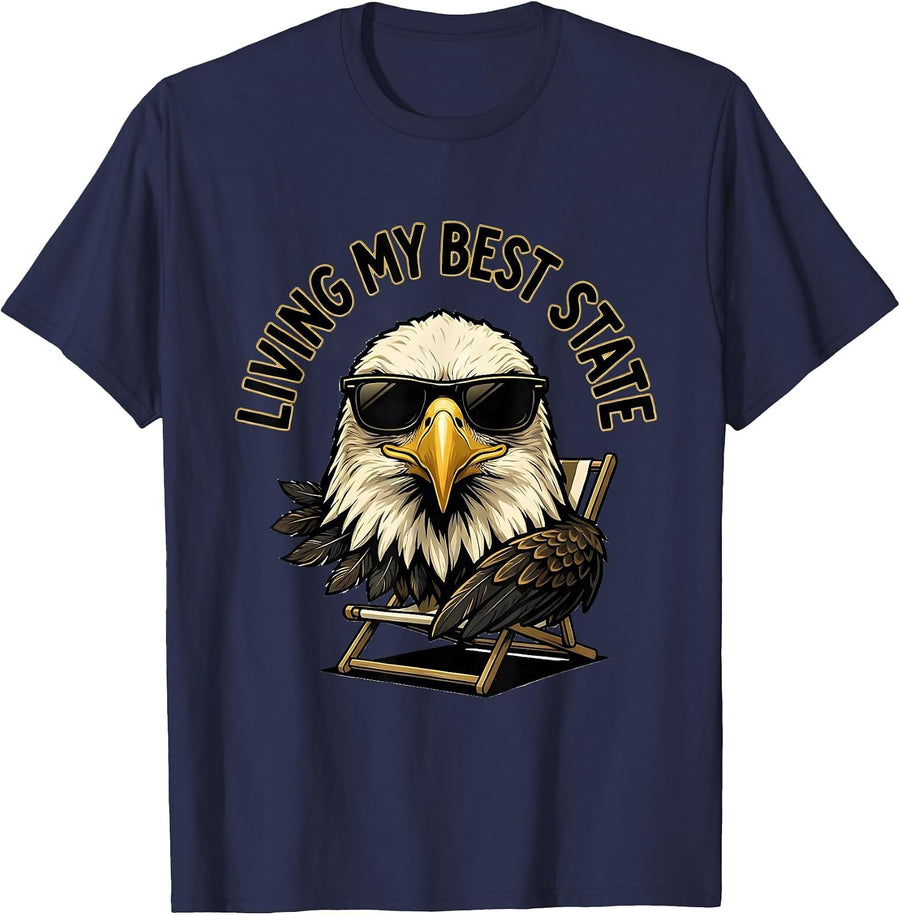 Living My Best State Sign Painter Eagle Mascot Patriotic T-Shirt - Navy Blue
