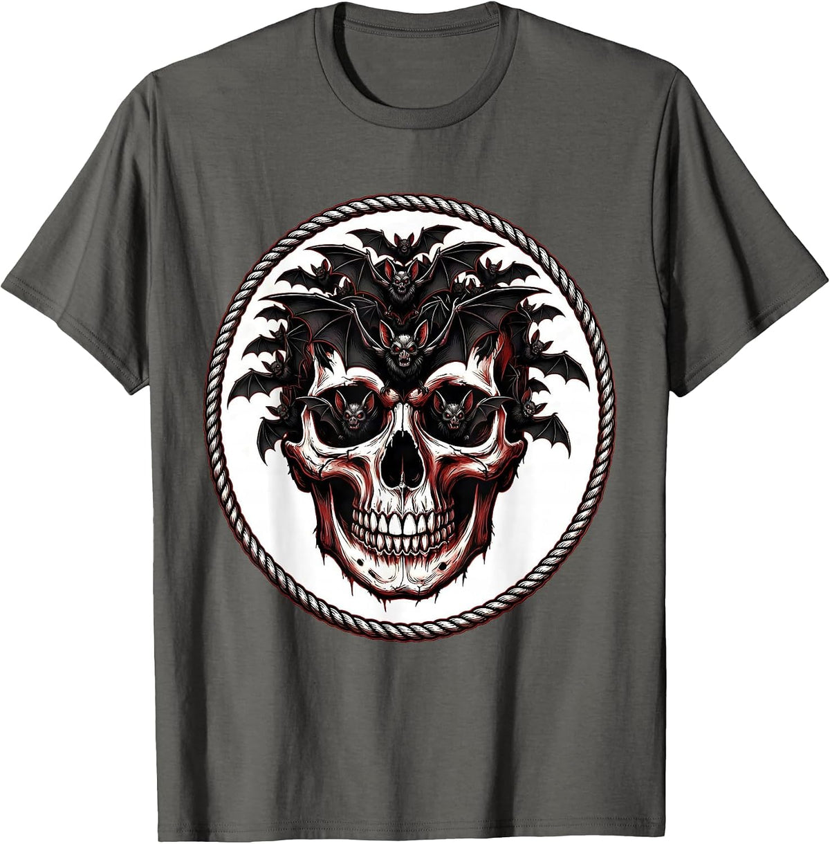 Men's Bat Swarm Skull Heavy Metal Graphic T-Shirt - Asphalt Grey