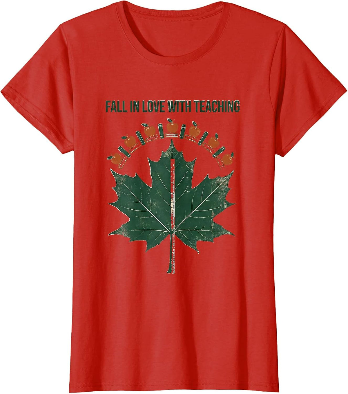 Fall In Love With Teaching Rubber Stamp Teacher Fall Pride T-Shirt - Red