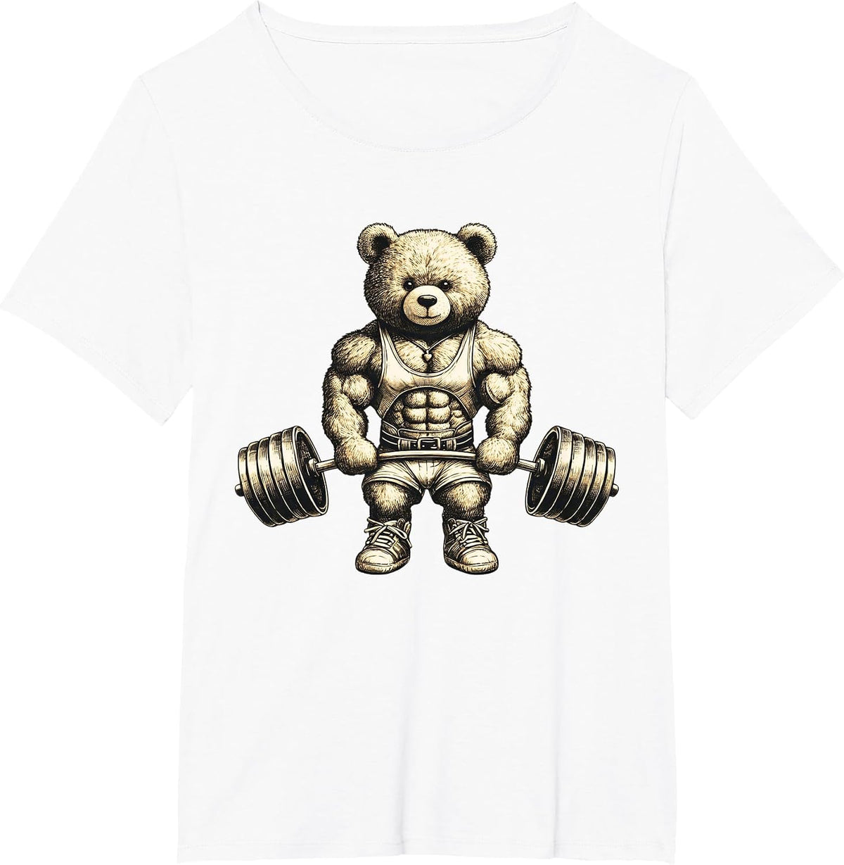 Funny Teddy Bear Lifting Weights Gym Workout Animal Shirts T-Shirt - White