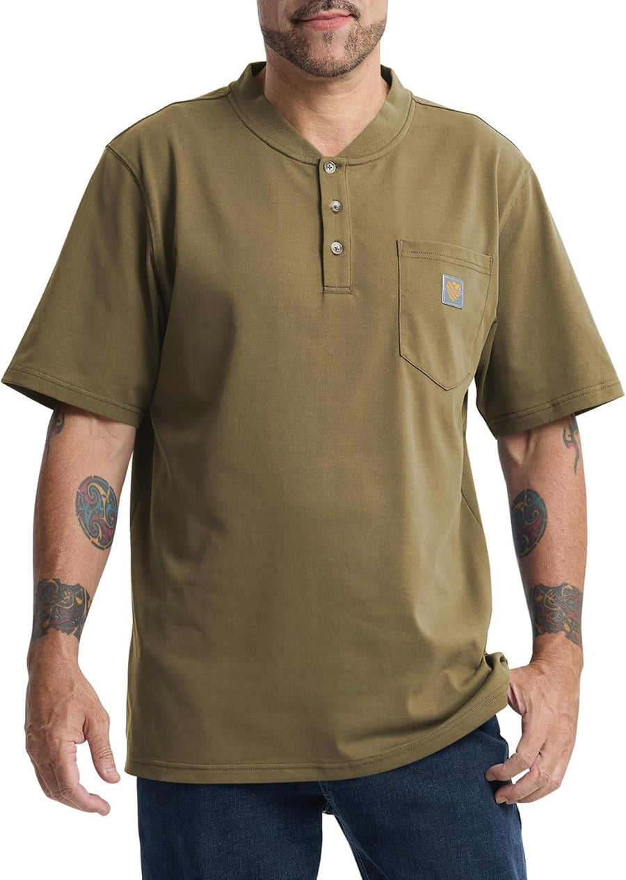 Loose Fit Thick Work T-Shirts for Men Pocket Henley Workwear Shirts - Tall Desert Sand
