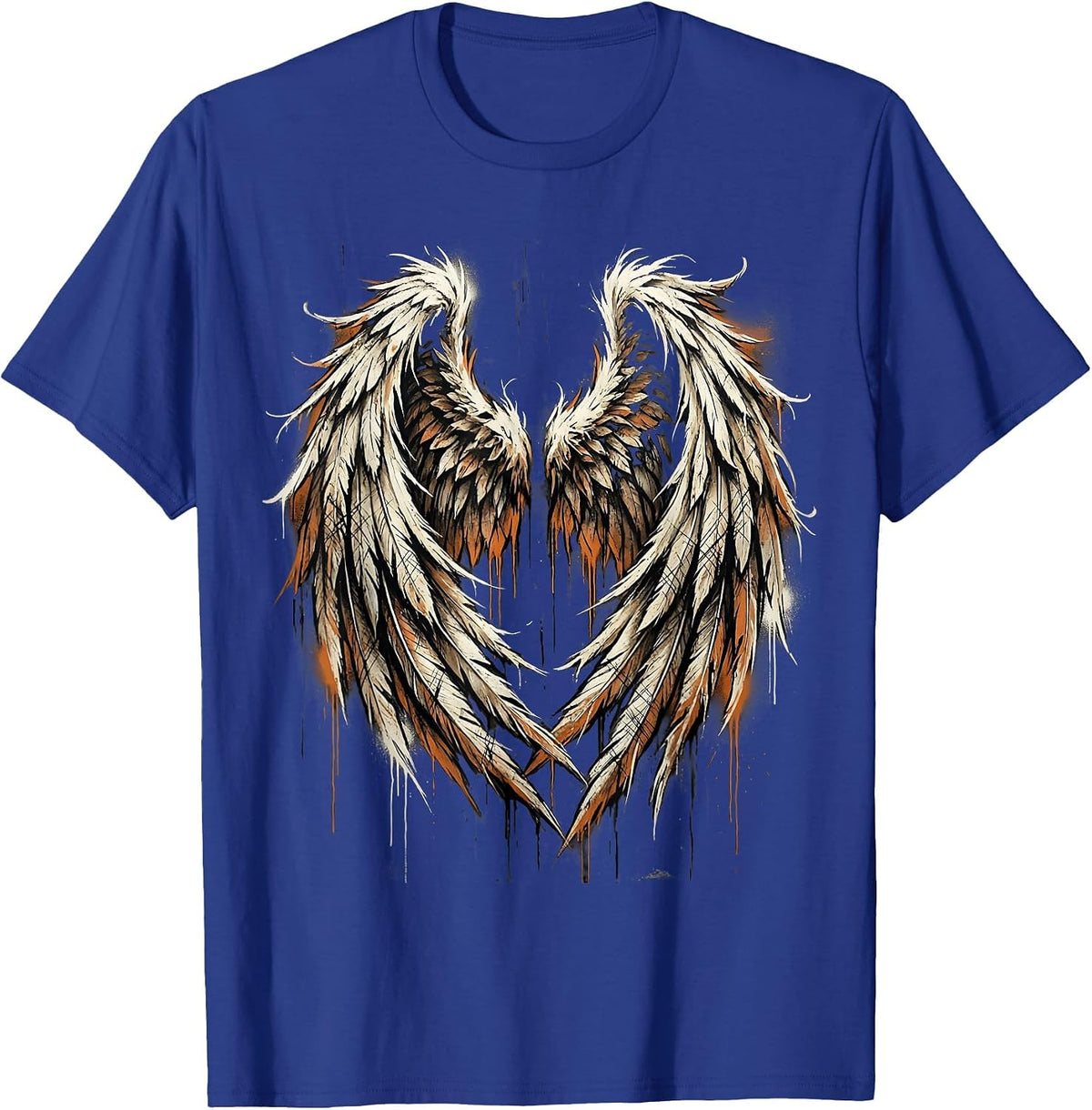 Grunge Torn Angel Wings Dirty Scratched Illustration T-Shirt - Royal Blue