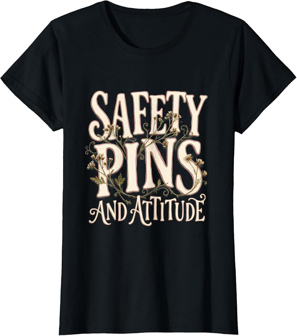 Safety Pins and Attitude Punk Band Graphic T-Shirt - Black