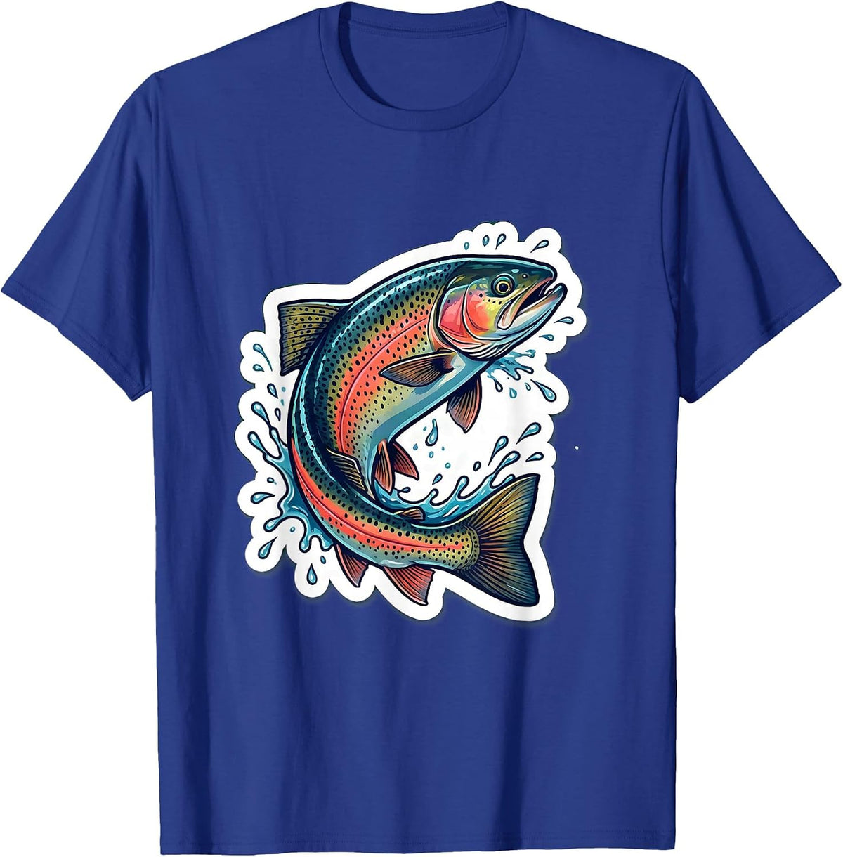 Trout Leaping Mountain Stream Fishing Illustration T-Shirt - Royal Blue