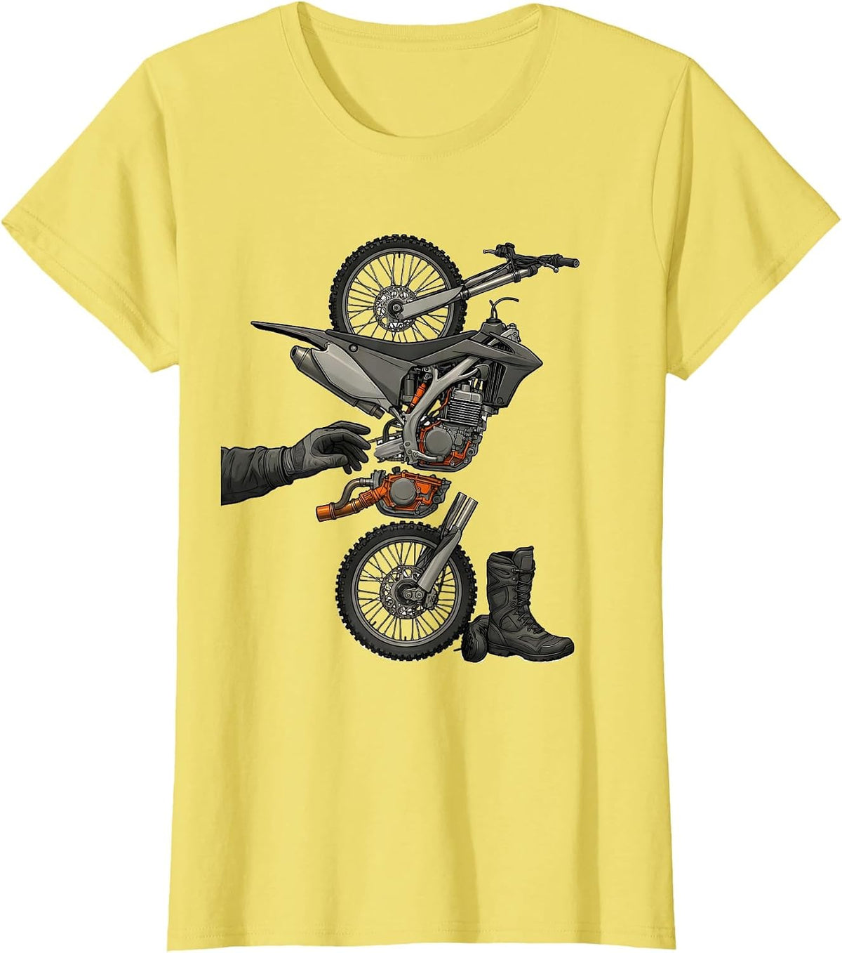 Women's Dirt Bike Parts Exploded View Technical Biker Gift T-Shirt - Lemon Yellow