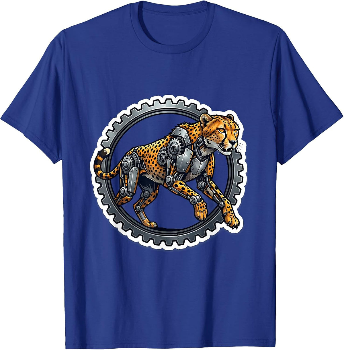 Mechanical Cheetah Steampunk Gear Art Design T-Shirt - Royal Blue