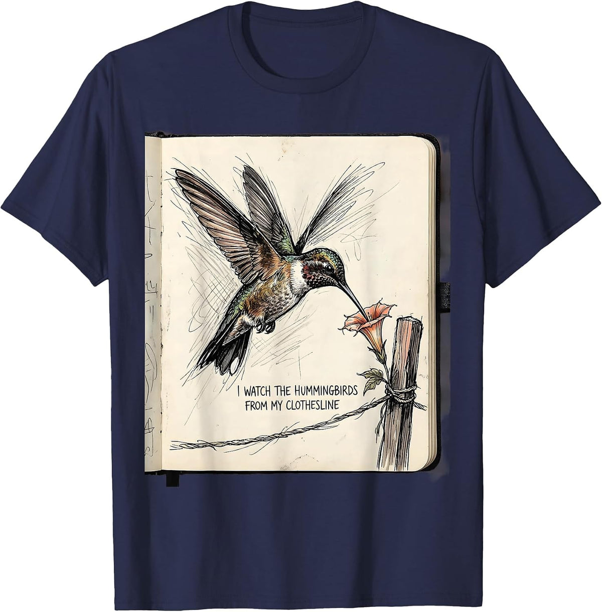 I Watch The Hummingbirds From My Clothesline Funny T-Shirt - Navy Blue