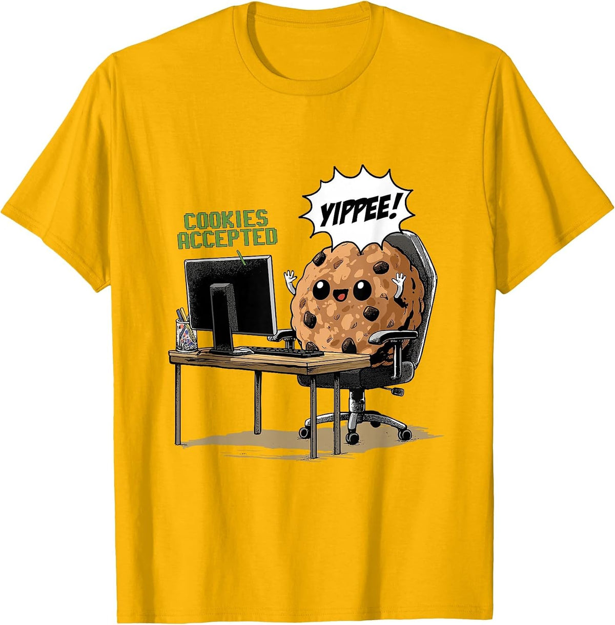 Cookies Accepted Nerd Shirt Funny Computer Internet Coder T-Shirt, Men, Golden Yellow, Large - As Pictured