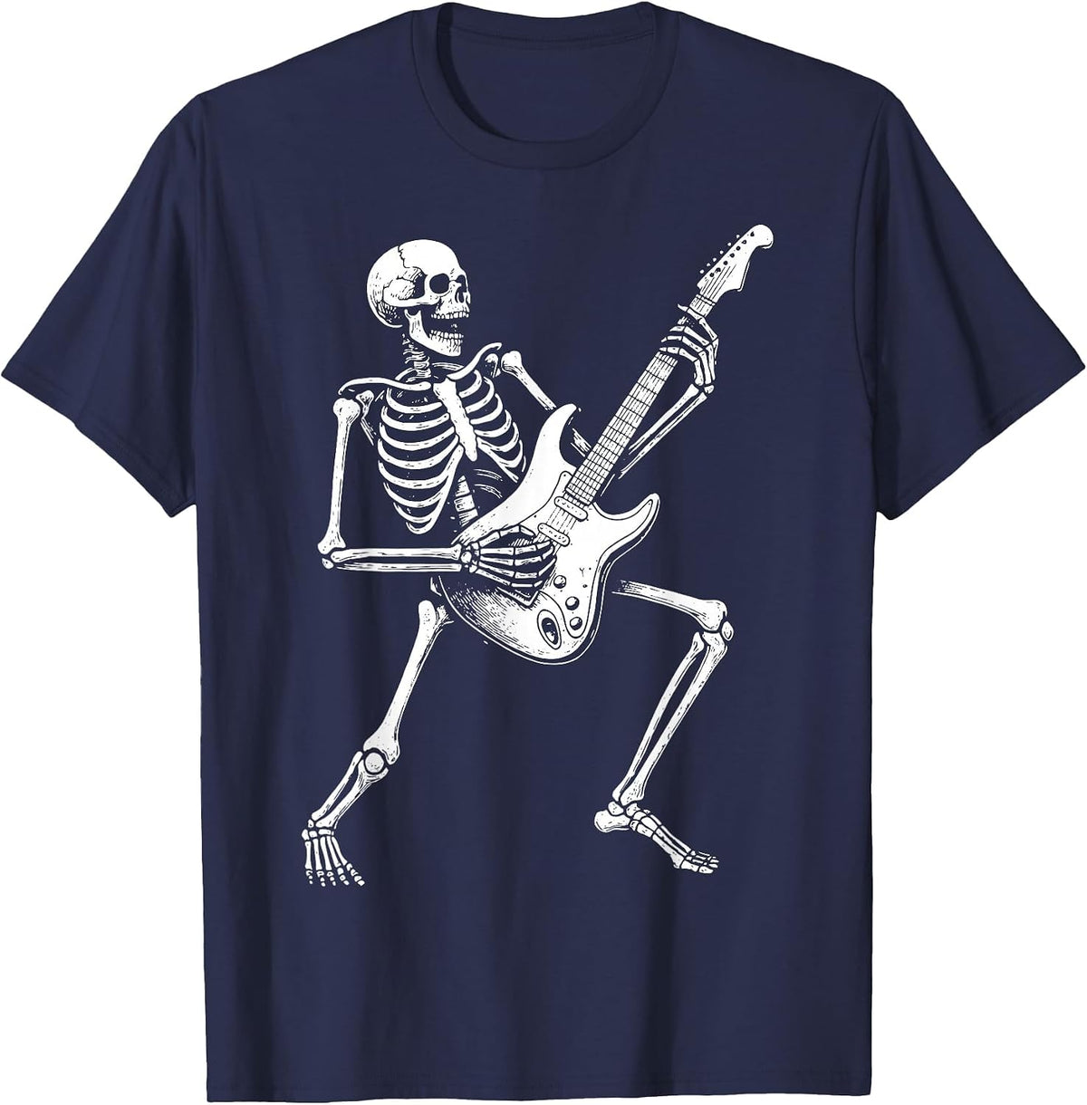 Skeleton Guitar Heavy Metal T-Shirt - Navy Blue