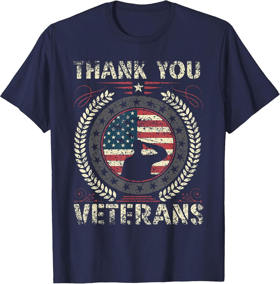 Thank You Veterans Veteran Combat Military Memorial Day T-Shirt - Navy Blue