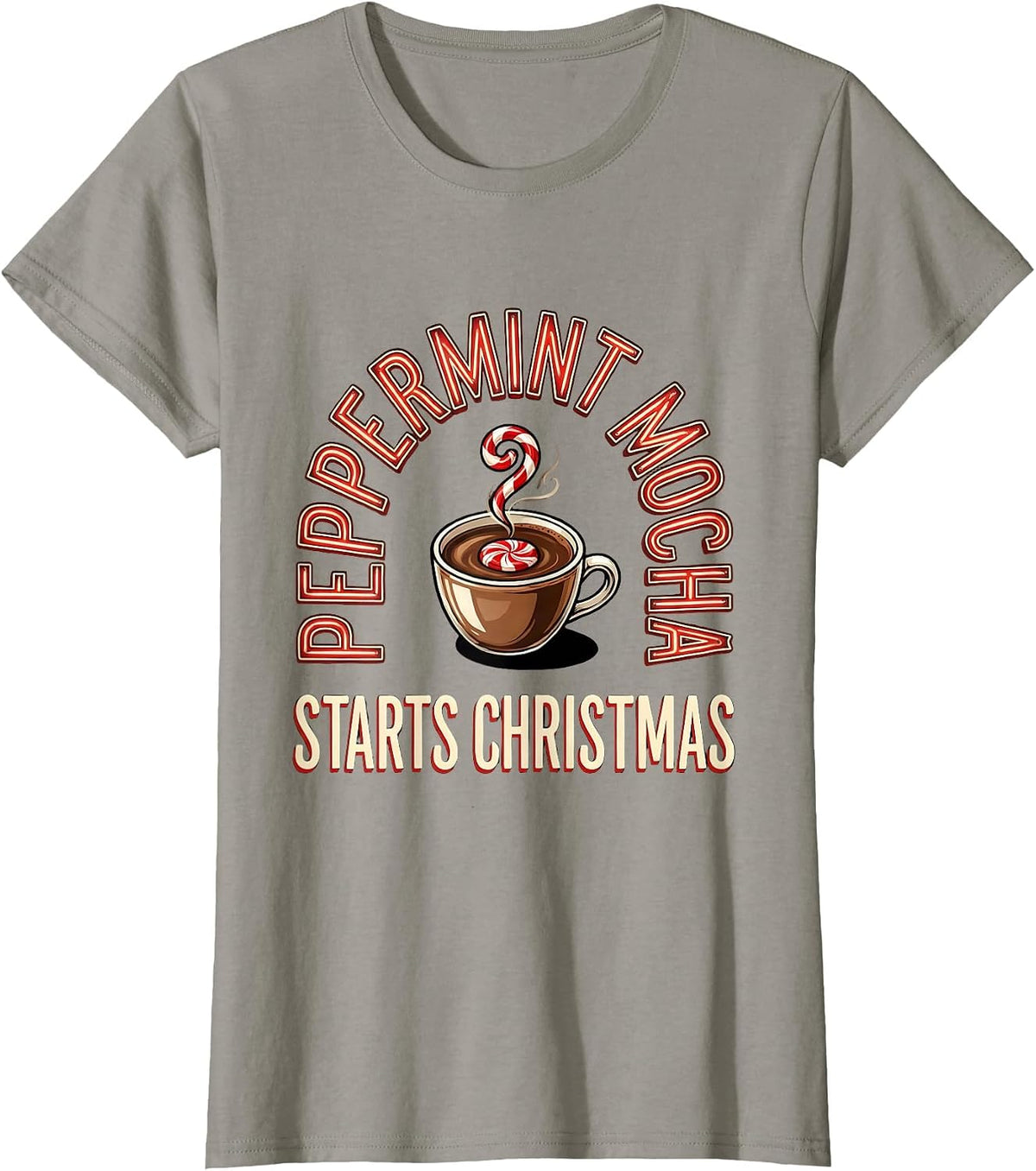 Women's Peppermint Mocha Starts Christmas Playful Holiday Coffee T-Shirt - Slate Grey