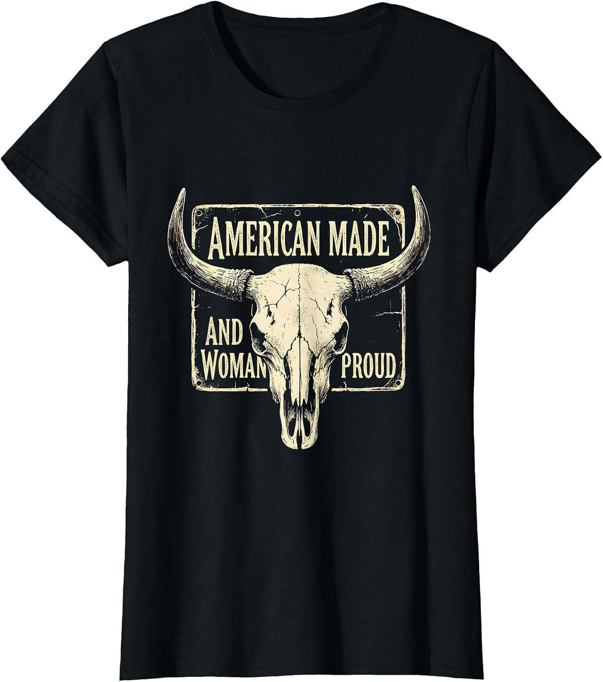 American Made and Woman Proud Red White Blue Design T-Shirt - Black