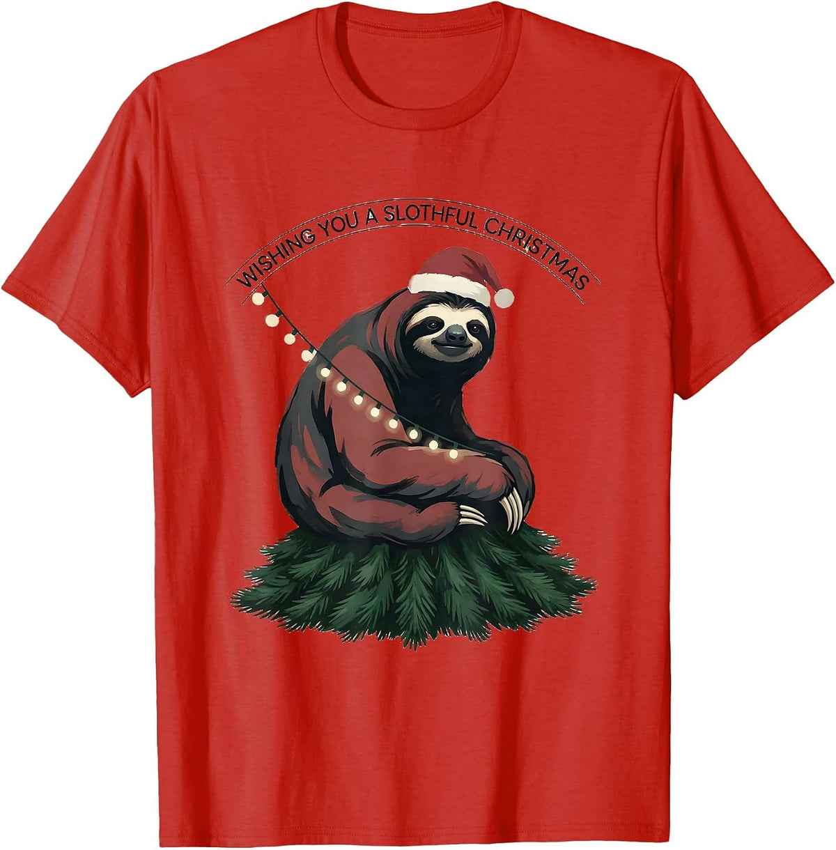 Men's Wishing You a Slothful Christmas Funny Sloth Lover Holiday T-Shirt - Red