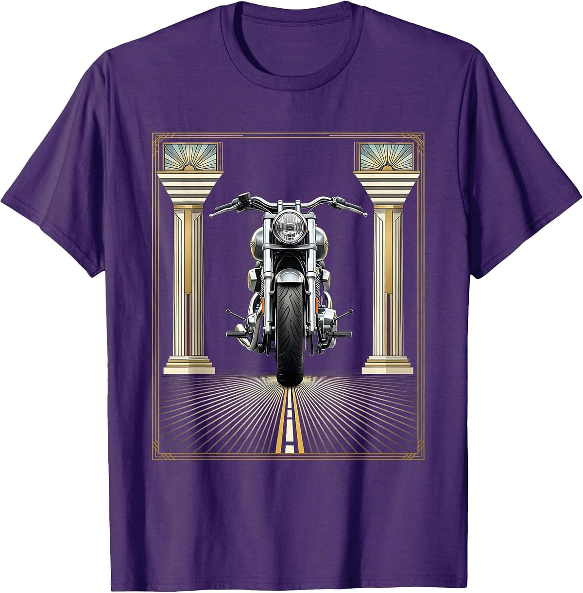 Route 66 Vintage Motorcycle Saloon Graphic Tee T-Shirt - Purple