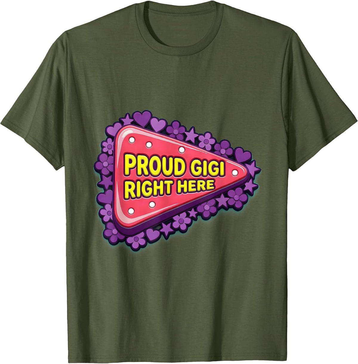 Proud Gigi Grandma Pride Design T-Shirt - Olive Green