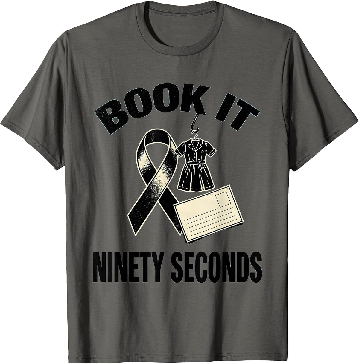 Book It Ninety Seconds Stencil Graphic Mammography Tech T-Shirt - Asphalt Grey