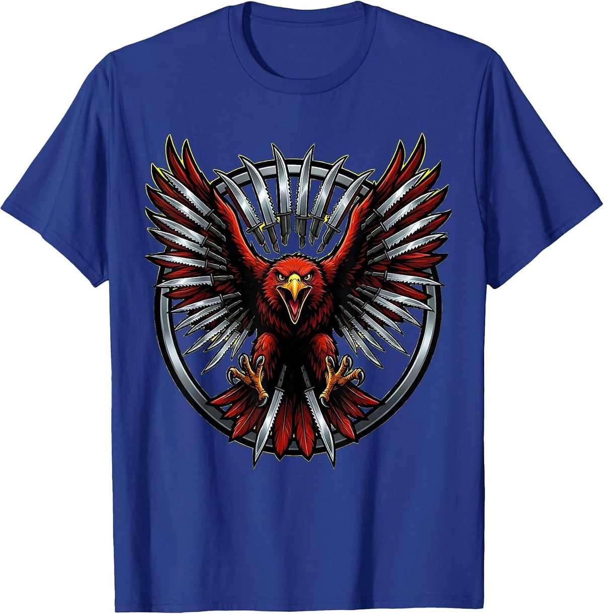 Punk Rock Eagle Razor Blade Feathers Dive T-Shirt - Royal Blue