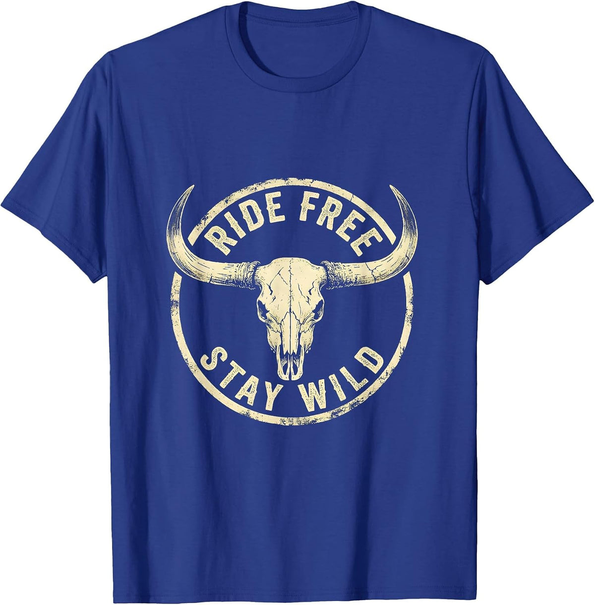 Ride Free Stay Wild Freedom Long Sleeve Design T-Shirt - Royal Blue