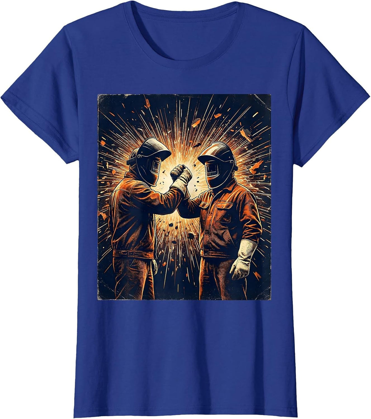 Women's Welder Fist Bump Sparks Graphic Tee T-Shirt - Royal Blue