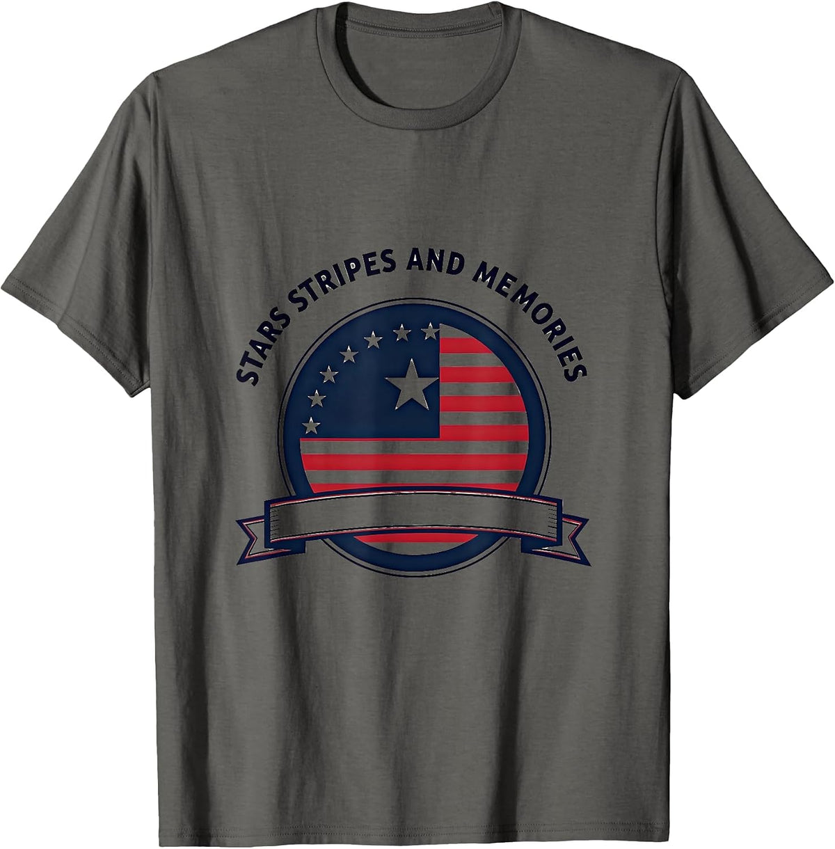 Stars Stripes and Memories Memorial Day Design T-Shirt - Asphalt Grey