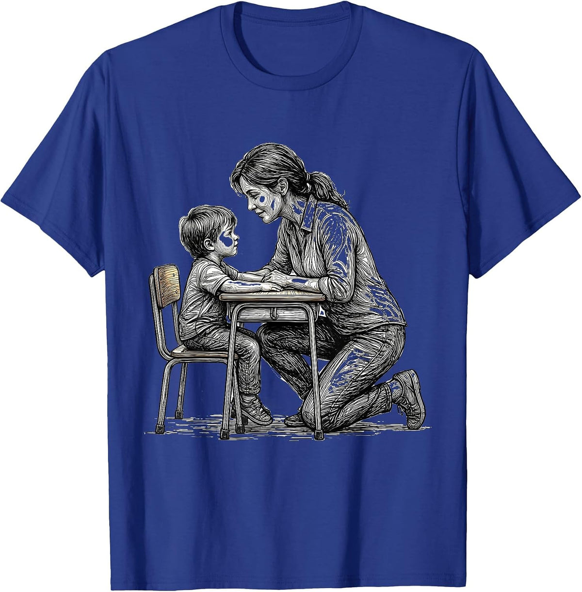 Men's Paraprofessional Teacher's Aide Student Desk Graphic T-Shirt - Royal Blue