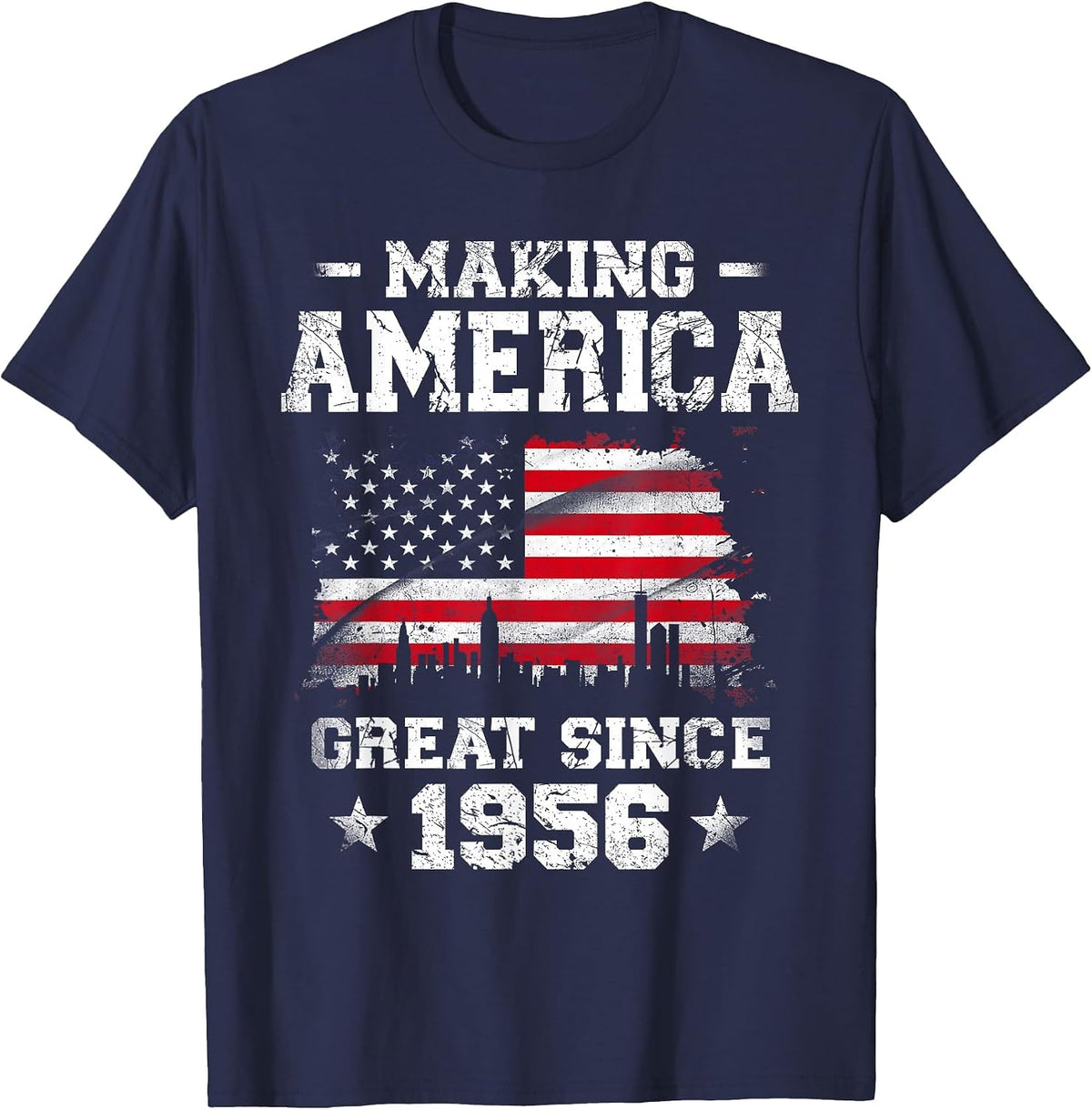 Born in 1956 American Flag Making America Great Since 1956 T-Shirt - Navy Blue