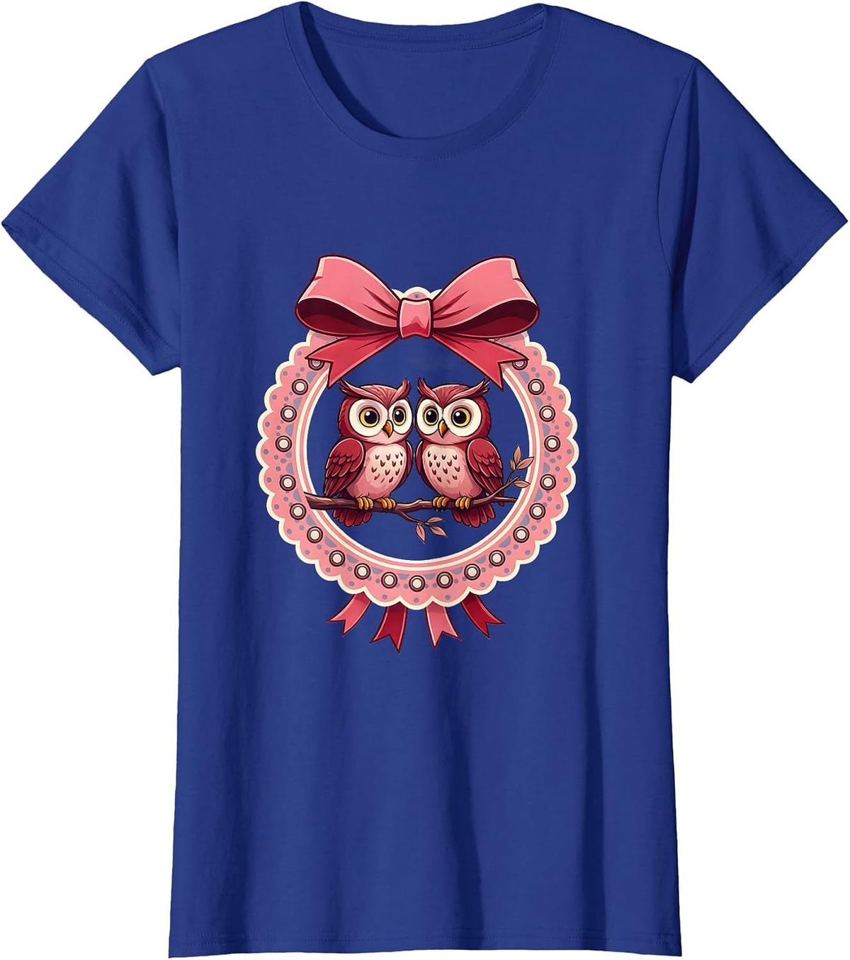 Women's I Love My Girlfriend Owl Couple Perched on Branch T-Shirt - Royal Blue
