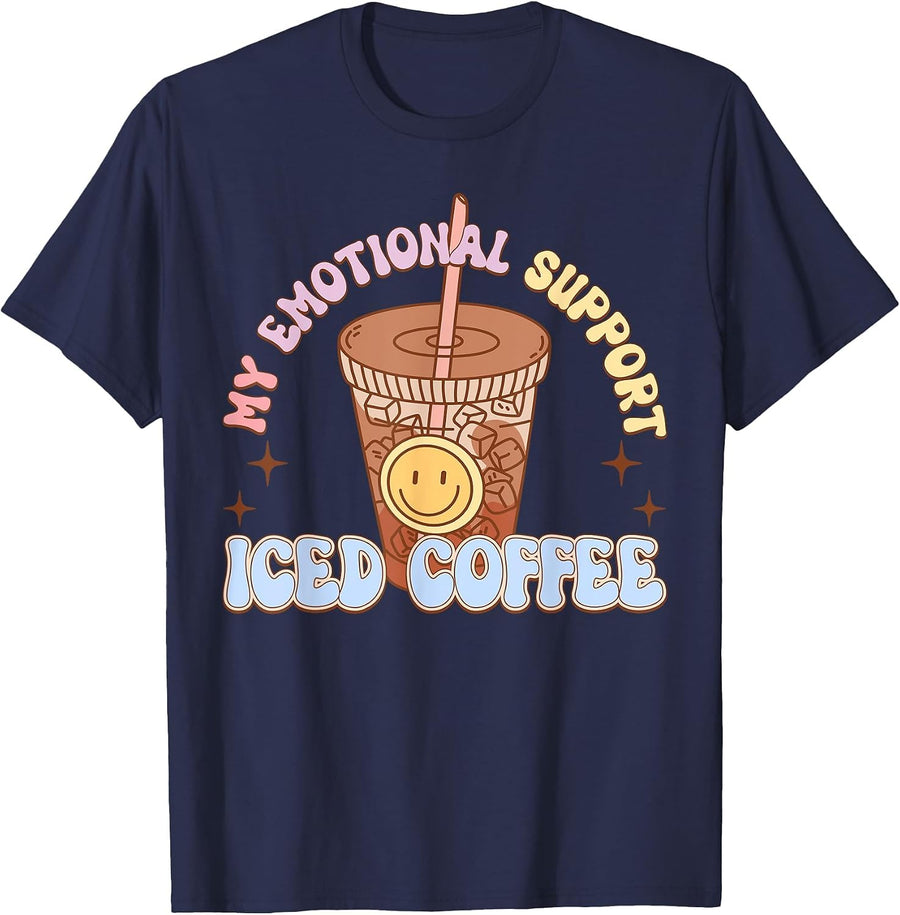 My Emotional Support Iced Coffee Mental Health Matters T-Shirt - Navy Blue