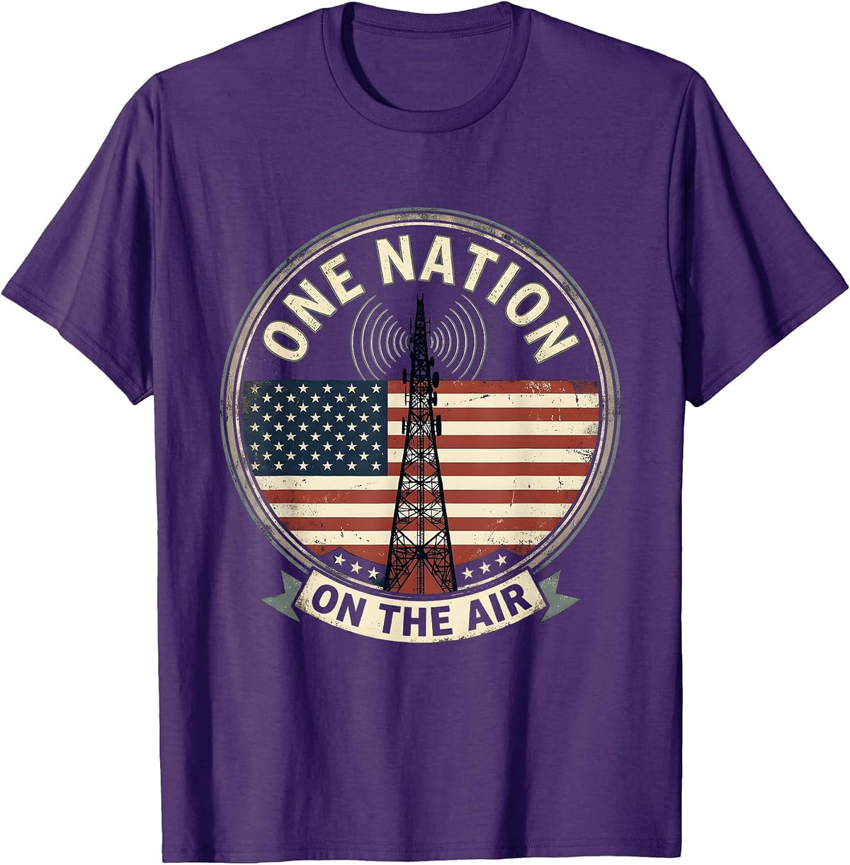 One Nation, On The Air Ham Radio Emblem T-Shirt - Purple