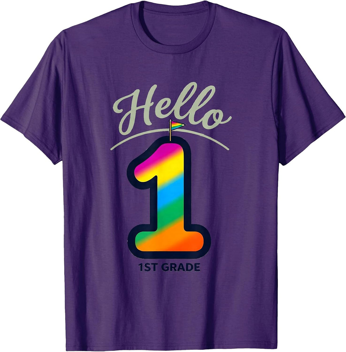 Hello 1st Grade Colorful Kids Back To School Teacher Student T-Shirt - Purple