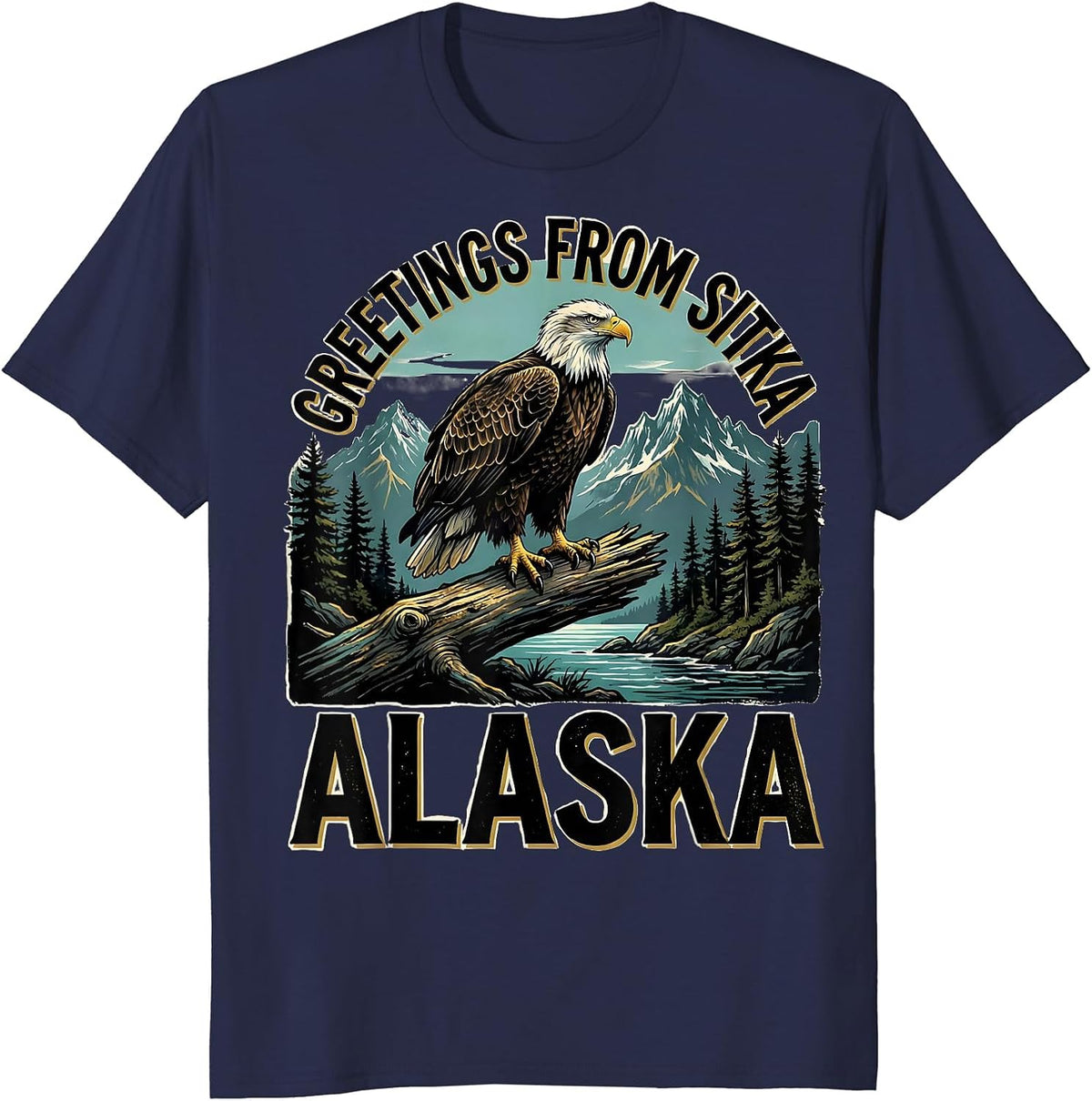 Greetings From Sitka Alaska Vintage Sign Painter Souvenir T-Shirt - Navy Blue