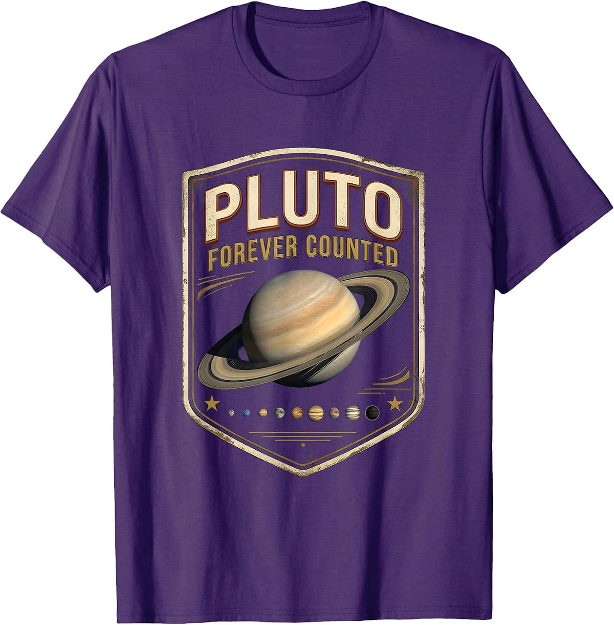 Pluto, Forever Counted Vintage Retro Astronomy Space Science T-Shirt - Purple