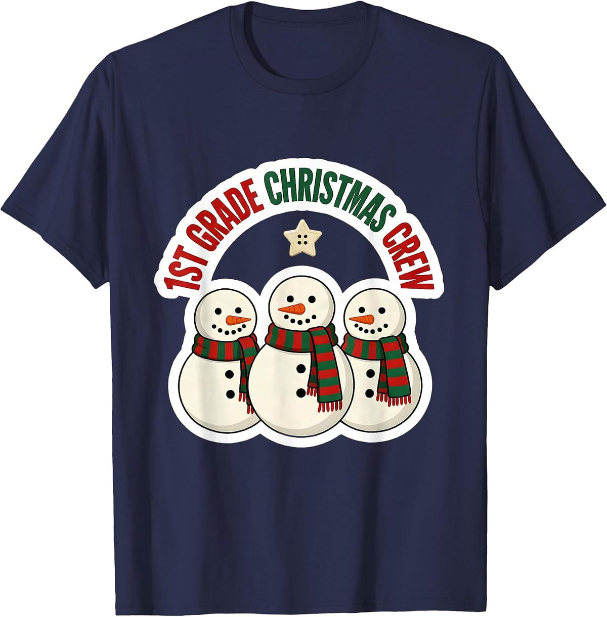 Men's 1st Grade Christmas Crew Funny Teacher Humor Holiday T-Shirt - Navy Blue
