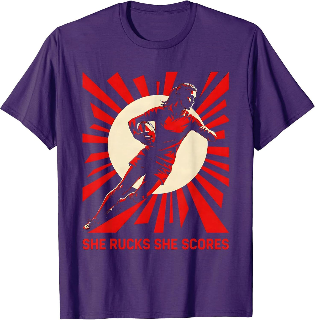 She Rucks She Scores Rugby Graphic Design T-Shirt - Purple