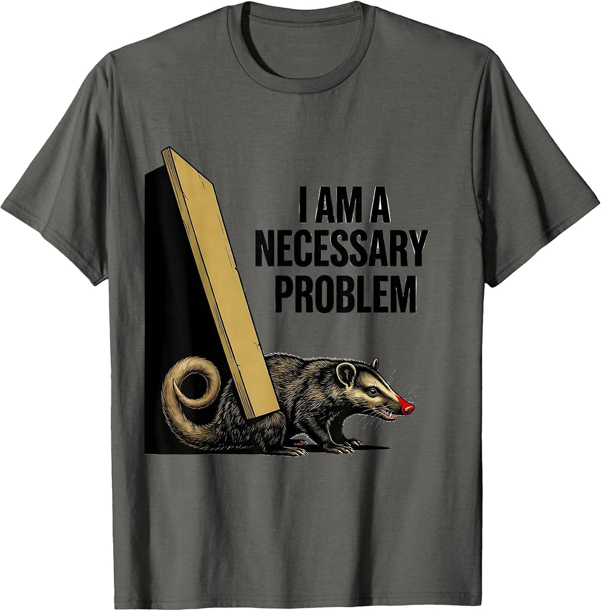 I Am A Necessary Problem Funny Opossum Possum Lover Deadpan T-Shirt - Asphalt Grey