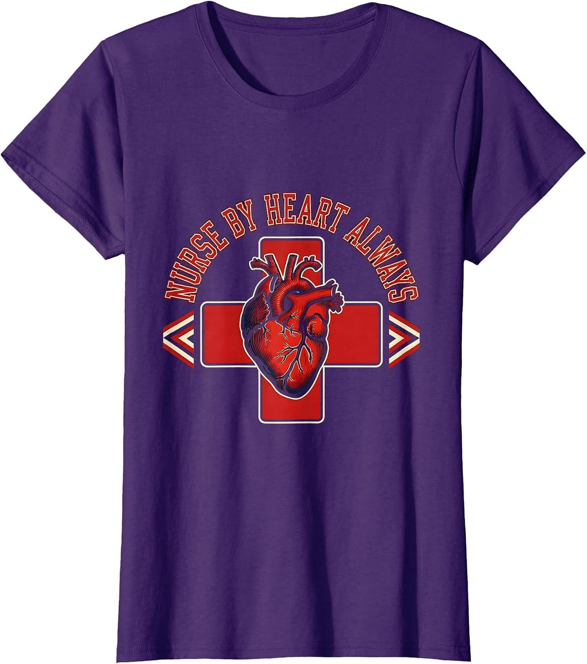 Women's Nurse By Heart Always School Nurse Design T-Shirt - Purple