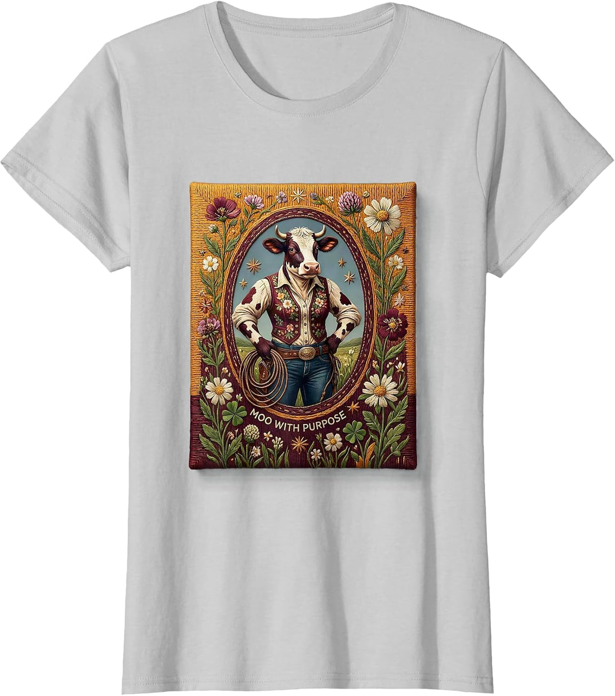 Moo With Purpose Cow Lover Graphic Design T-Shirt - Silver Grey