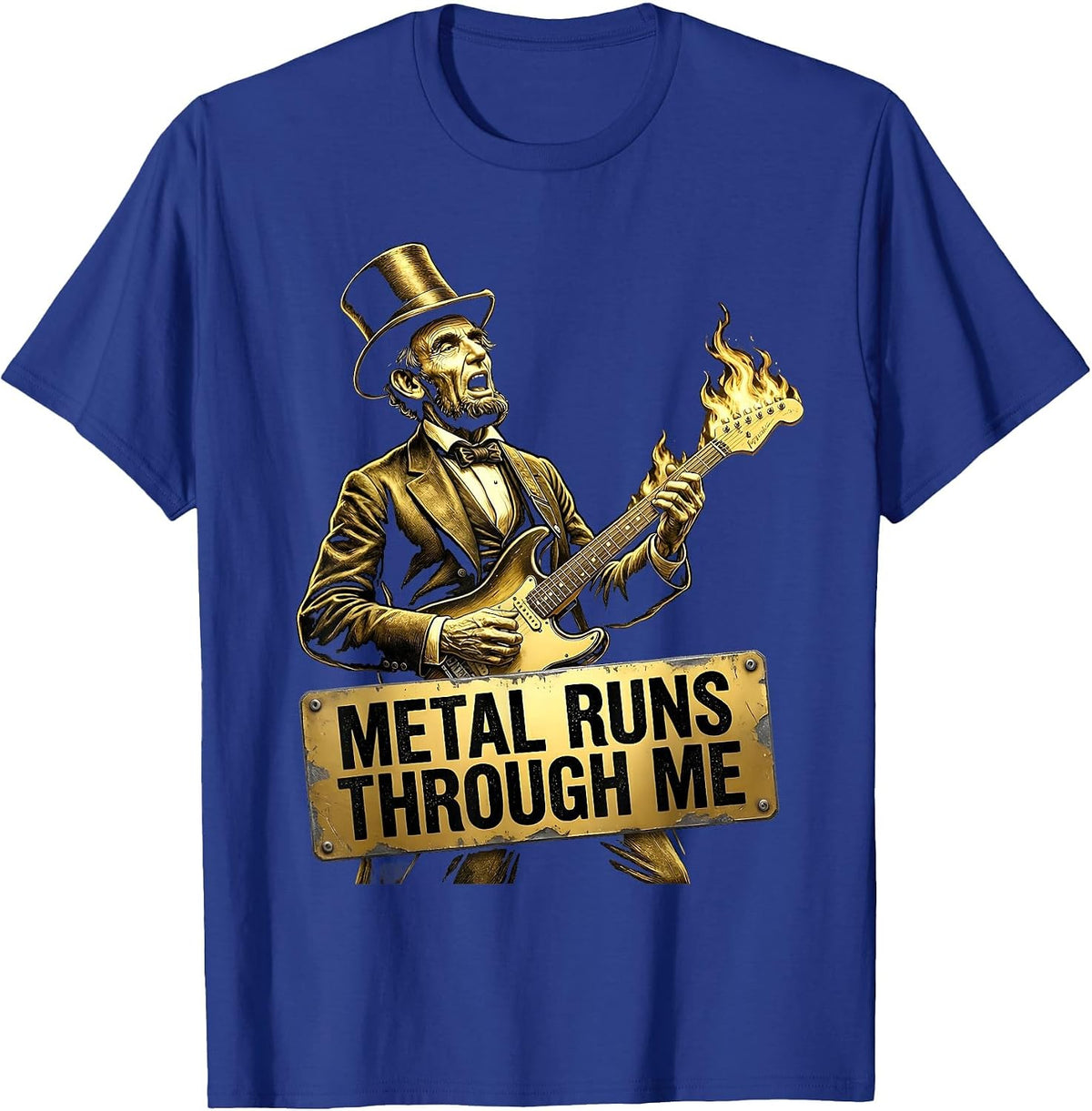 Metal Runs Through Me Rock Music Graphic Design T-Shirt - Royal Blue