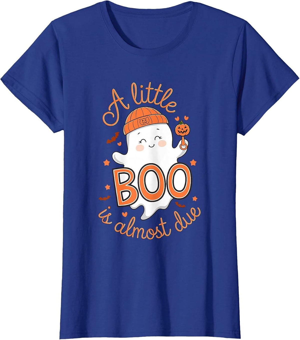 Little Boo is Almost Due Cute Halloween Pregnancy Reveal T-Shirt - Royal Blue