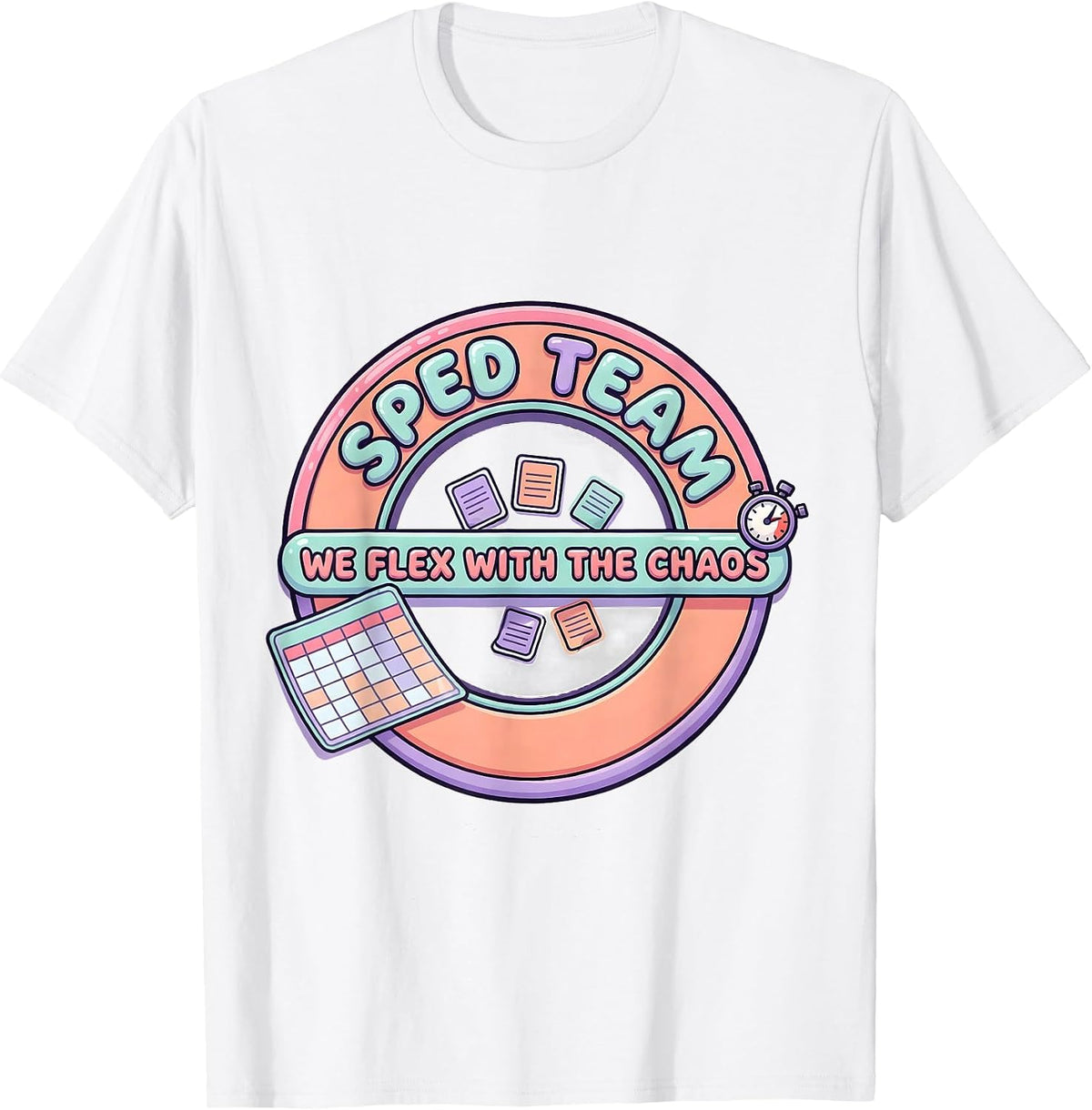 Men's SPED Team We Flex With The Chaos Cute Kawaii Teacher Humor T-Shirt - White